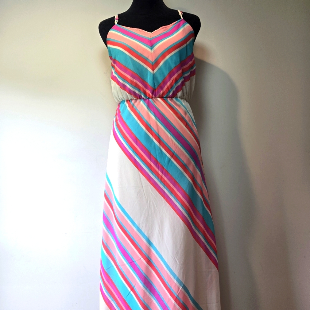 Heart Soul Maxi Dress Women's Medium Striped Long Y2k Summer Vacation